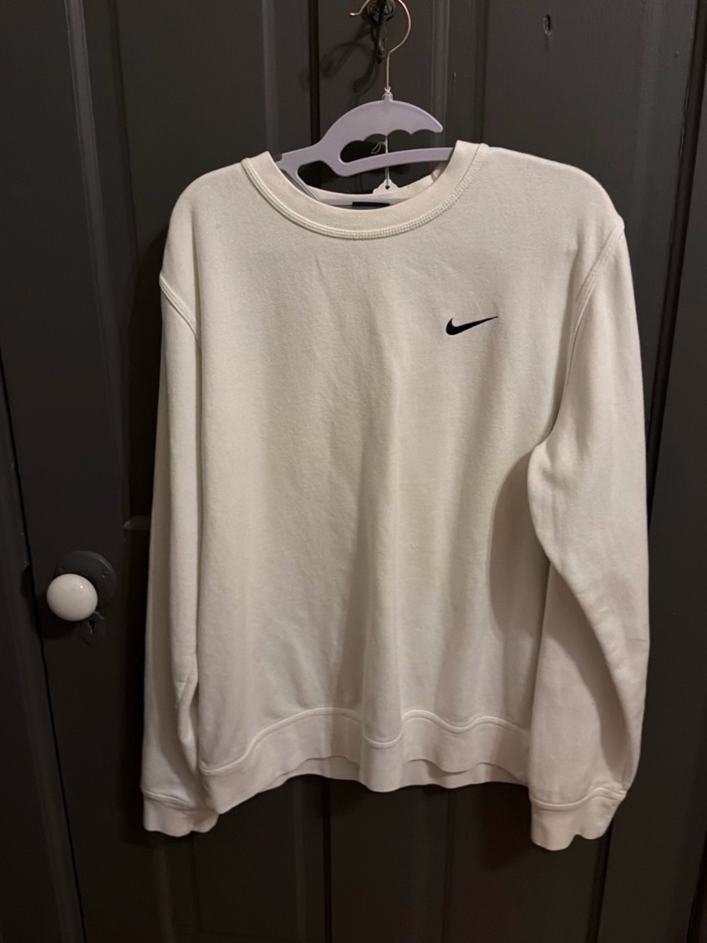 Nike Men's White Crewneck Sweatshirt with Black Swoosh